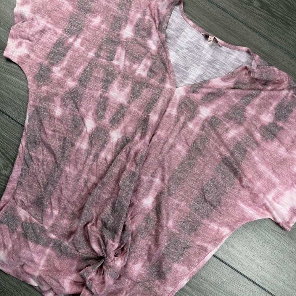 Juicy Couture Women's Front Twist V Neck Tie Dye Top Pink Size Large